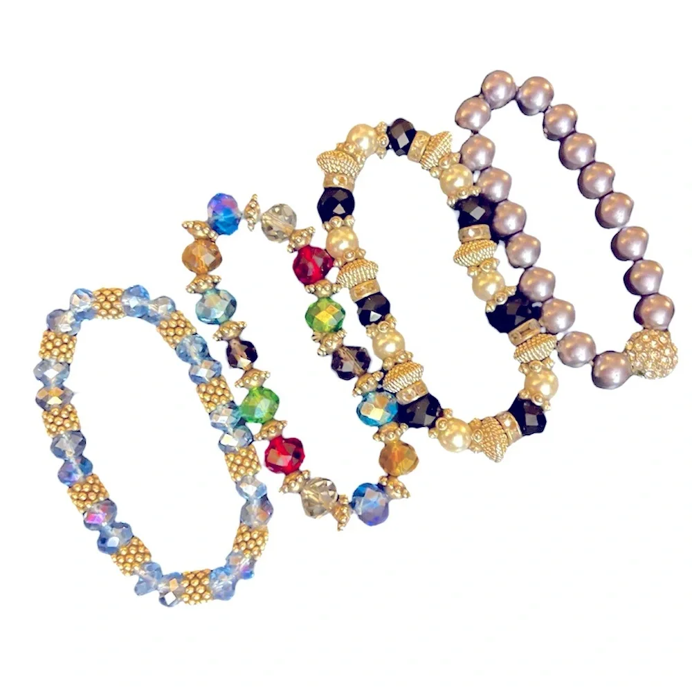 4 piece bundle elastic beaded bracelet assorted colors‎